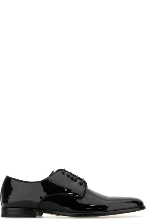 آخر صيحات الموضة من القسم الرجالي Dolce & Gabbana Black Leather Raffaello Lace-up Shoes