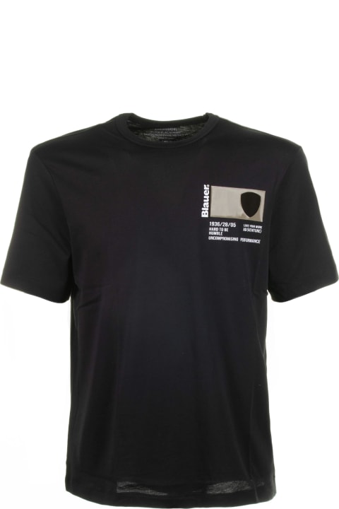 Blauer Topwear for Men Blauer Black Crew Neck T-shirt In Cotton