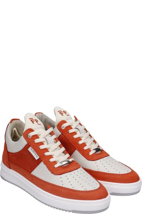 Low Top Game Sneakers In Orange Suede And Leather