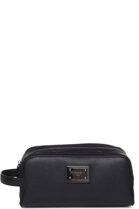 Fashion for Men Dolce & Gabbana Toiletry Bag In Grained Calfskin And Nylon