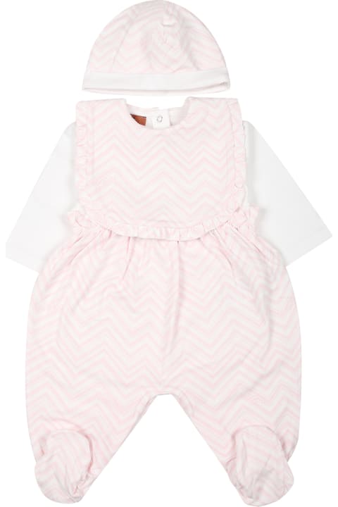 Missoni Bodysuits & Sets for Baby Girls Missoni White Set For Baby Girl With Chevron Pattern