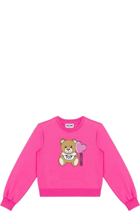 Moschino for Girls Moschino Pink Crewneck Sweatshirt With Logo Print On The Front In Cotton Stretch Girl