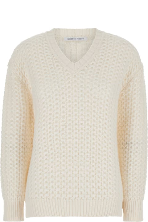 Alberta Ferretti Topwear for Women Alberta Ferretti White V Neck Sweater In Cotton Blend Woman