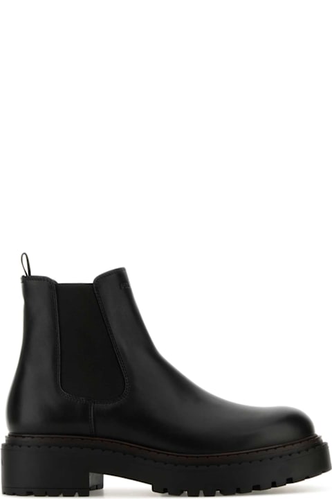 أحذية برقبة لـ القسم الرجالي Prada Black Leather Ankle Boots