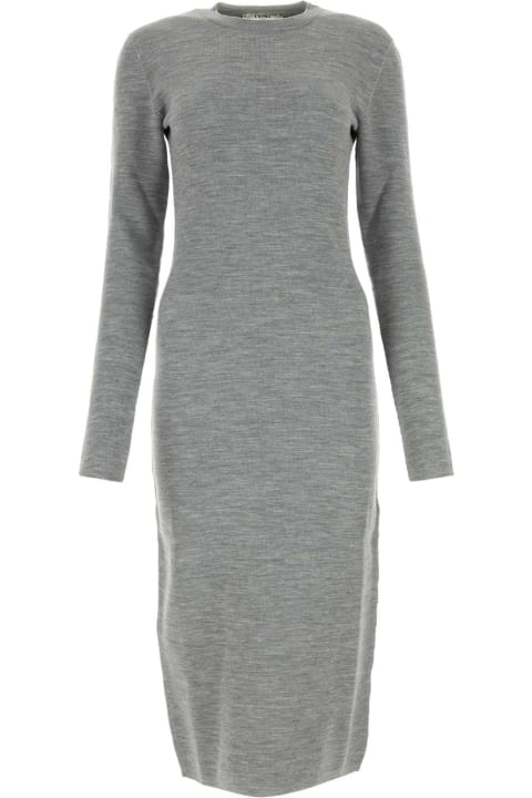 Clothing for Women Fendi Melange Grey Wool Blend Dress