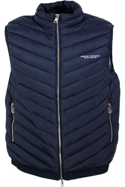 Armani Collezioni Coats & Jackets for Men Armani Collezioni Sleeveless Vest In Light Down Jacket With Logoed And Elasticated Bottom And Zip Closure