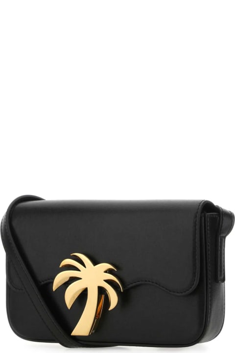 Palm Angels Shoulder Bags for Women Palm Angels Black Leather Palm Beach Bridge Crossbody Bag