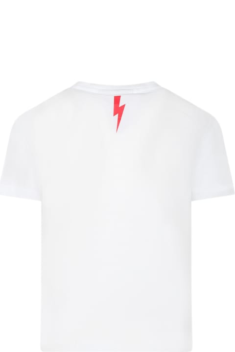 Neil Barrett Women Neil Barrett White T-shirt For Boy With Red And White Logo