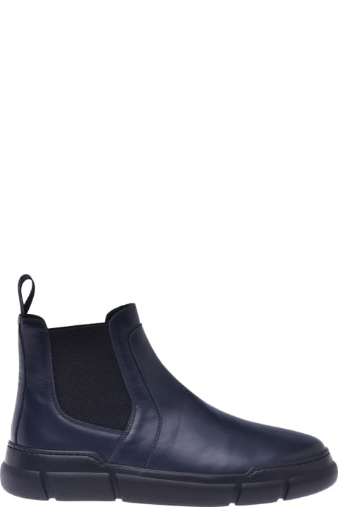 Ankle Boots In Navy Blue Calfskin
