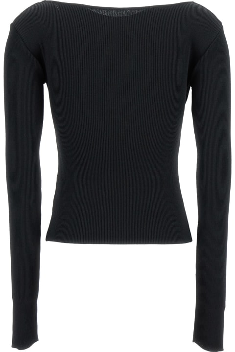 Low Classic Sweaters for Women Low Classic Black Ribbed Top With Boat Neckline And Buttons In Rayon Blend Woman