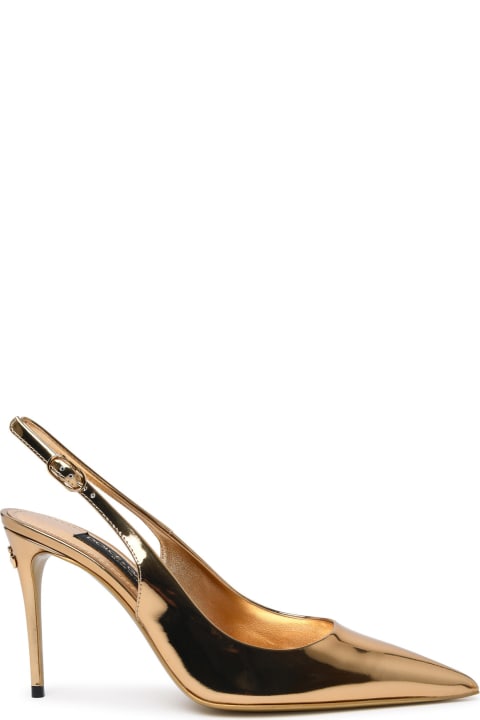 Gold Calf Leather Sling Back