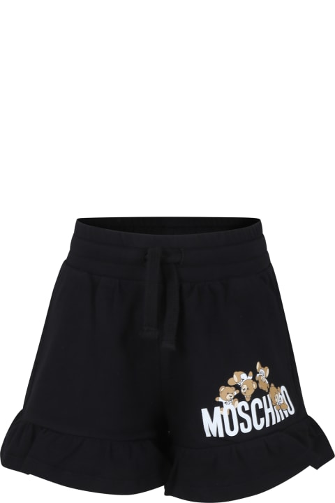 Fashion for Girls Moschino Black Shorts For Girl With Teddy Bear And Logo