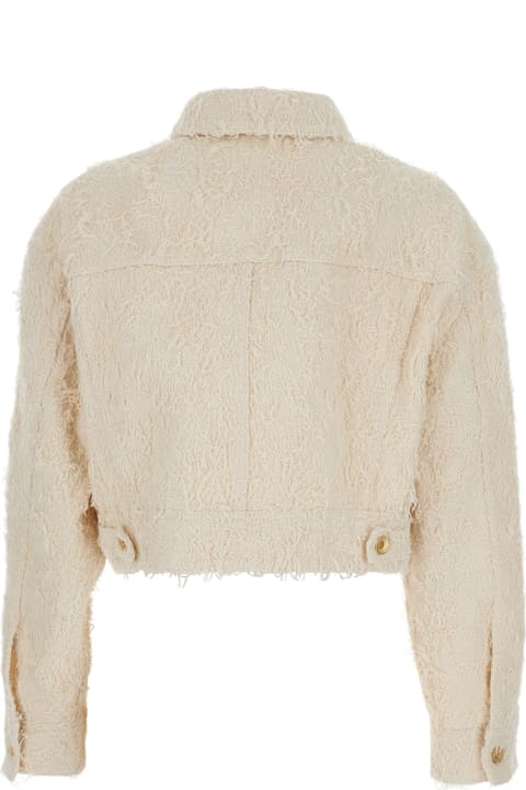 Brunello Cucinelli for Kids Brunello Cucinelli White Jacket With Classic Collar And All-over Fringed Details In Cotton Woman