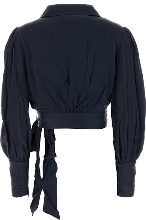 Zimmermann سترات صوف وبدل رياضية لـ السيدات Zimmermann Dark Blue Silk Wrap Blouse