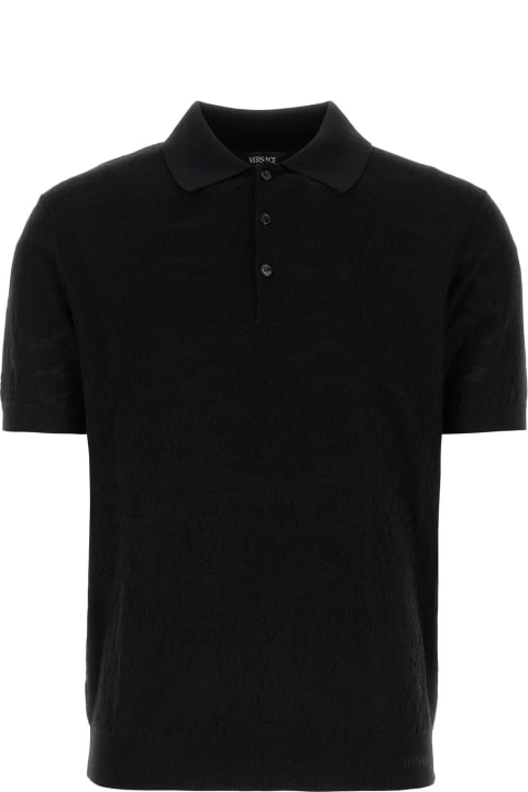 Versace قمصان لـ القسم الرجالي Versace Black Silk Blend Polo Shirt