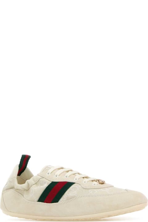 Gucci Ivory Gg Fabric And Suede Sneakers