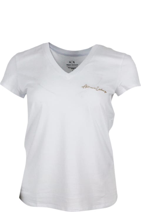 Armani Collezioni Topwear for Women Armani Collezioni Short Sleeve V-neck T-shirt With Logo On The Chest