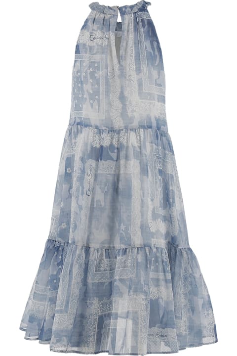 Dresses for Girls Ermanno Scervino Junior Cotton And Silk Voile Sleeveless Dress With Lace