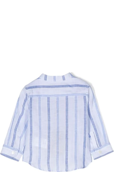 Sale for Kids Etro Light Blue Striped Linen Shirt With Logo