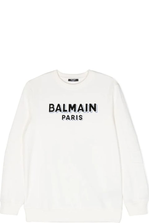 Balmain for Kids Balmain White Cotton Sweatshirt