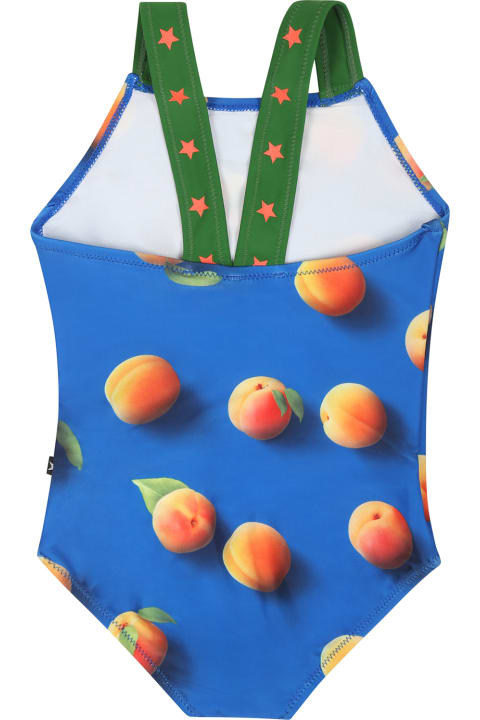 ベビーガールズ Moloの水着 Molo Blue Swimsuit For Baby Girl With Apricot Print