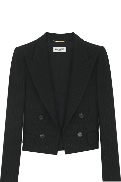 Saint Laurent Coats & Jackets for Women Saint Laurent Embroidered Wool Blend Blazer