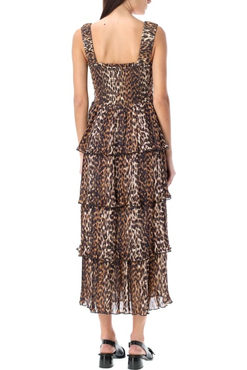 Fashion for Women Ganni Leopard Flounce Long Dress