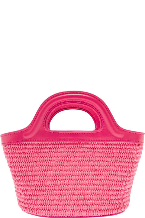 'micro Basket' Pink Bag With Logo Embroidery In Cotton Blend Fuchsia Girl