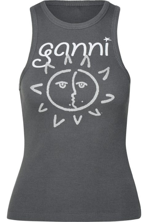 Ganni Topwear for Women Ganni Grey Cotton Blend Top