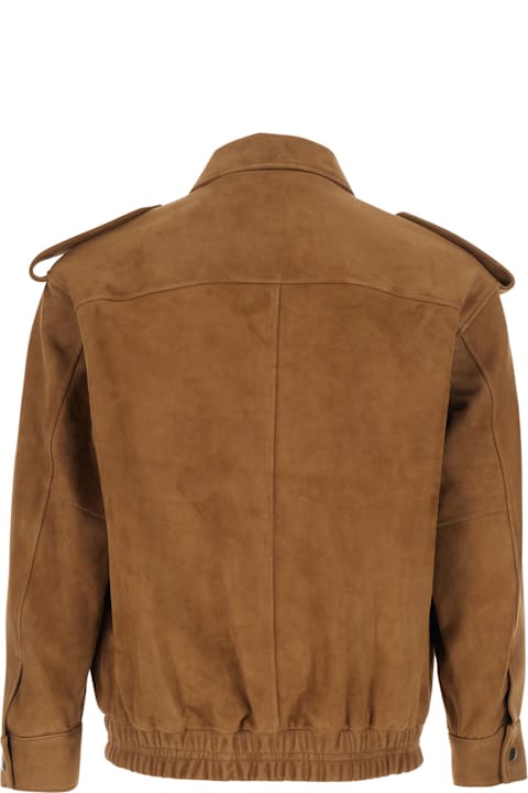 Tonywack for Women Tonywack Brown Jacket With Classic Collar And Elastic Waist In Suede Man