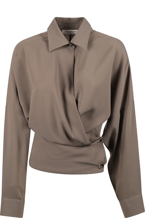 Philosophy di Lorenzo Serafini ملابس علوية لـ السيدات Philosophy di Lorenzo Serafini Wrap Hem Plain Shirt Philosophy di Lorenzo Serafini