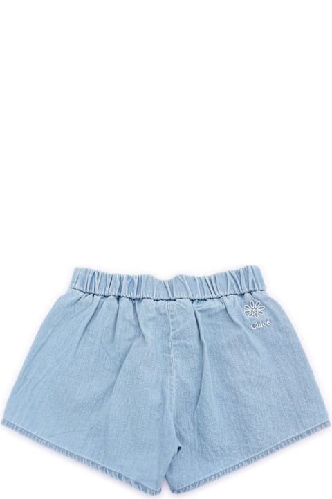 Homeware Chloé Shorts 100% Organic Cotton Light Denim. Fancy Scallop " Pattern Finish At Leg Bottoms. Elasticated Waist At Back. Gold Color Chlo Branded Buttons. Ton