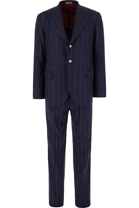 メンズ スーツ Brunello Cucinelli Embroidered Wool Blend Suit