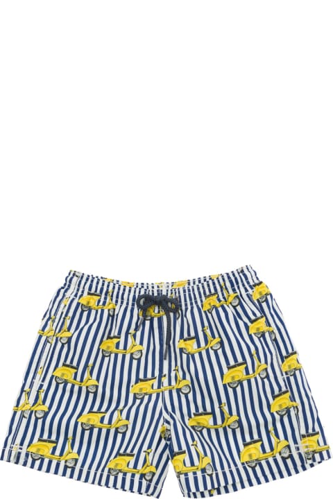 Fashion for Kids MC2 Saint Barth Multicolor Stripe Swim Trunks With Vespa Print In Techno Fabric Boy