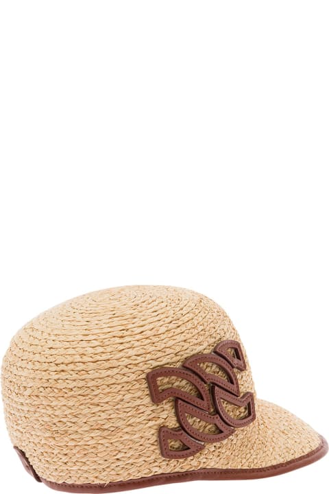 Hats for Women Casadei Beige Baseball Cap With Logo Detail In Leather And Rafia Woman