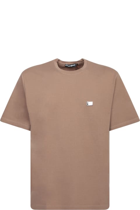 【送料&関税込】Dolce & Gabbana Brown Piquet Tag T-shirt Dolce & Gabbana Men's Leather Pocket T-Shirt in Brown Dolce