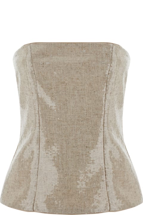 Federica Tosi Topwear for Women Federica Tosi Beige Top With Sequins In Linen Blend Woman