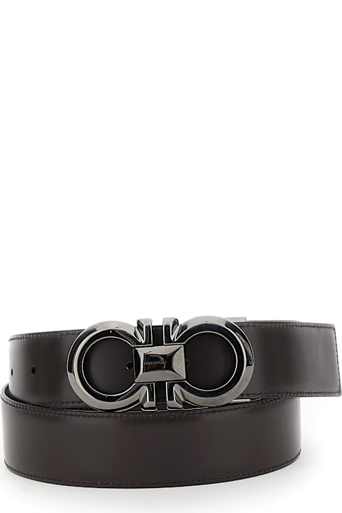 Ferragamo Black Reversible Belt With Gancini Buckle In