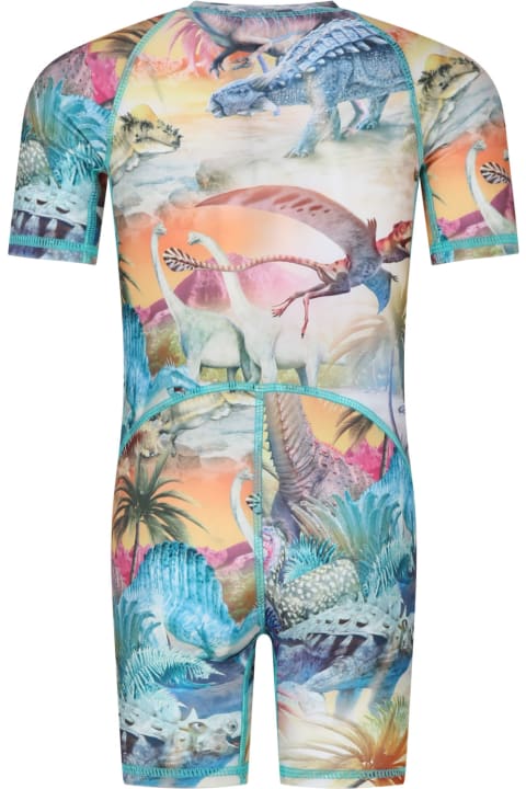 Molo T-Shirts & Polo Shirts for Boys Molo Multicolor Anti-uv Swimsuit For Boy With Dinosaur Print