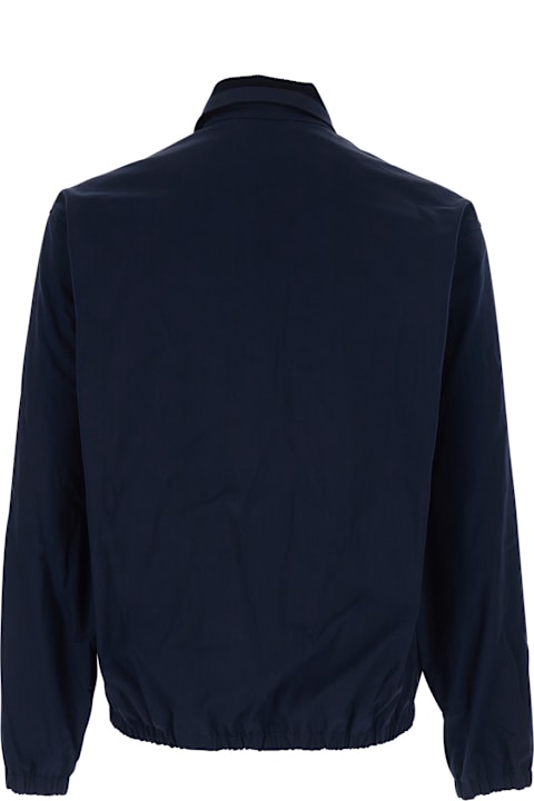 Drôle de Monsieur for Women Drôle de Monsieur 'le Blouson Drôle' Blue Jacket With Classic Corduroy Collar And Tonal Logo Lettering Embroidery In Cotton Stretch Man