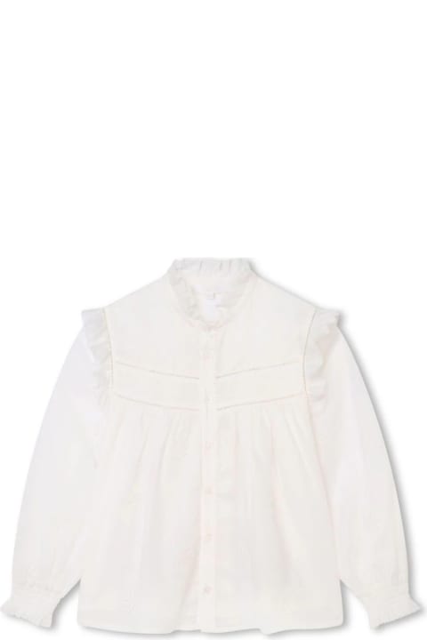 ガールズ Chloéのシャツ Chloé White Shirt With All-over Star Embroidery