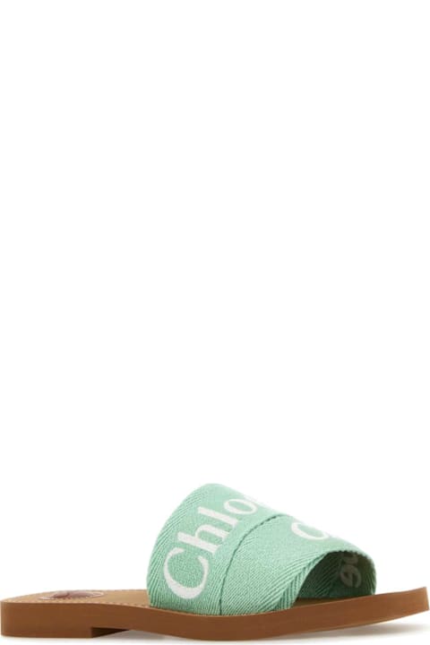 Chloé for Women Chloé Mint Green Linen Woody Slippers