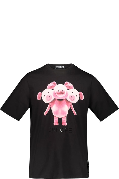 Drhope Topwear for Women Drhope Black T-shirt With Pig Print