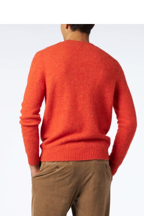 Homeware MC2 Saint Barth Man Orange Stretch Wool Sweater With St. Barth Embroidery