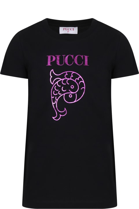 Pucci T-Shirts & Polo Shirts for Girls Pucci Black T-shirt For Girl With Logo