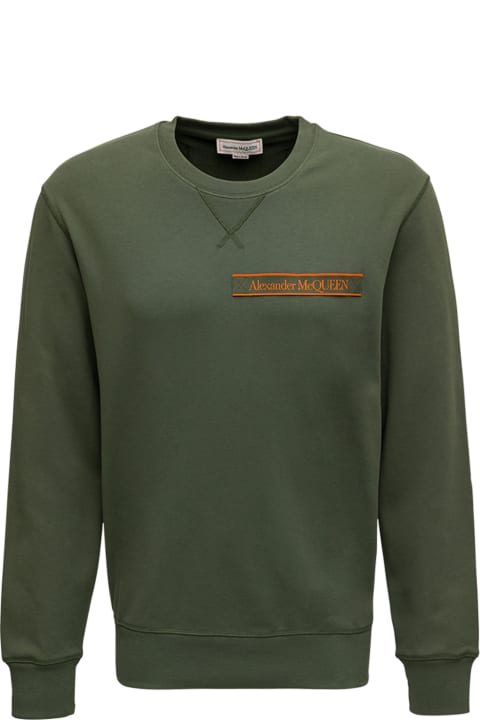 Green Cotton Crew Neck Sweatshirt With Logo