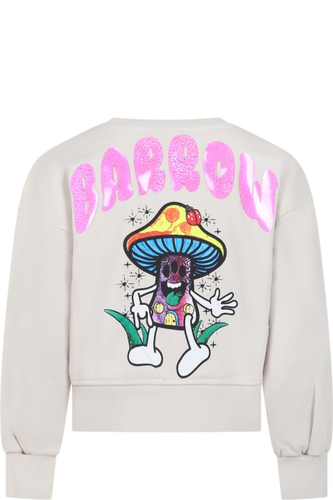 Barrow for Kids Barrow Ivory Sweatshirt For Girl With Logo And Smiley