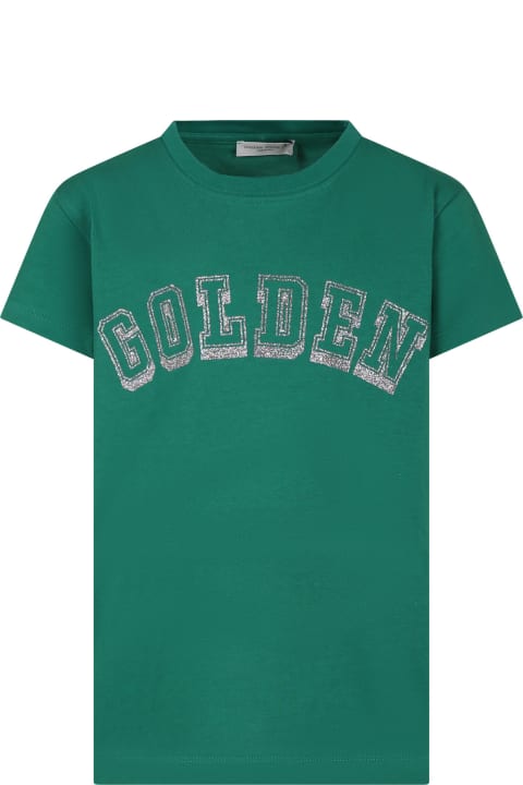 Golden Goose for Boys Golden Goose Green T-shirt For Kids With Logo