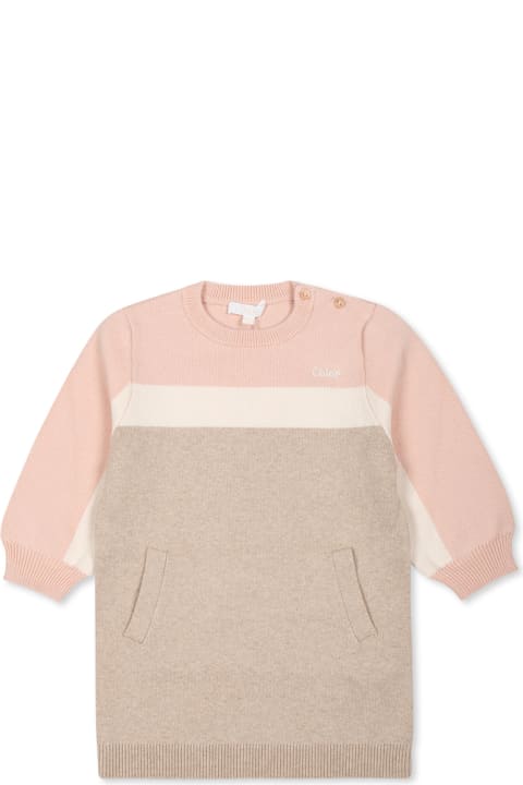 Chloé فساتين لـ رُضع بنات Chloé Beige Dress For Baby Girl With Logo