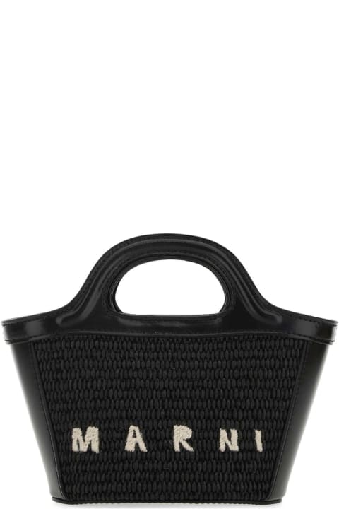 ウィメンズ トートバッグ Marni Black Leather And Straw Micro Tropicalia Summer Handbag